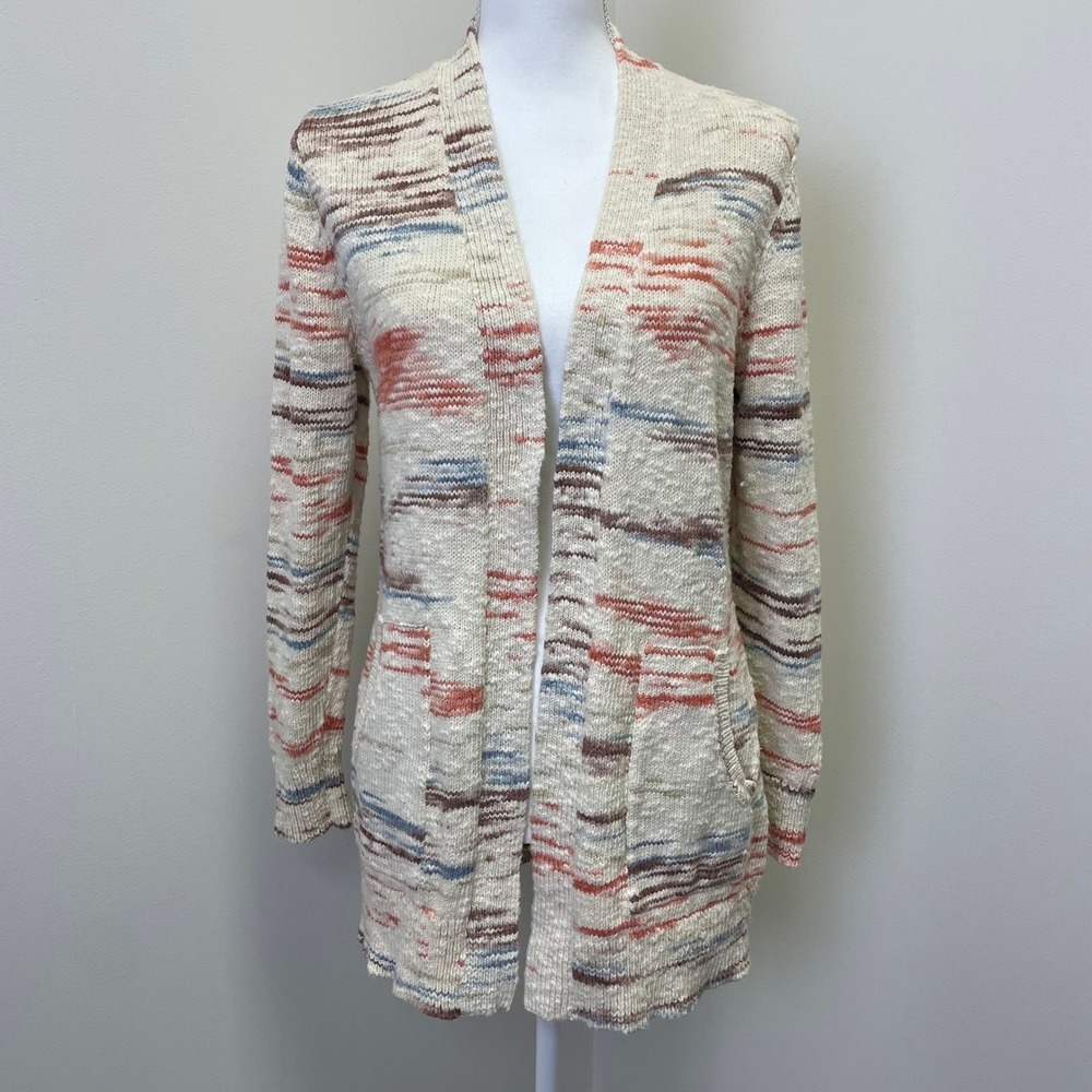L.L.Bean Womens M Petite Cotton Space Dye Open Front Cardigan Sweater Boho